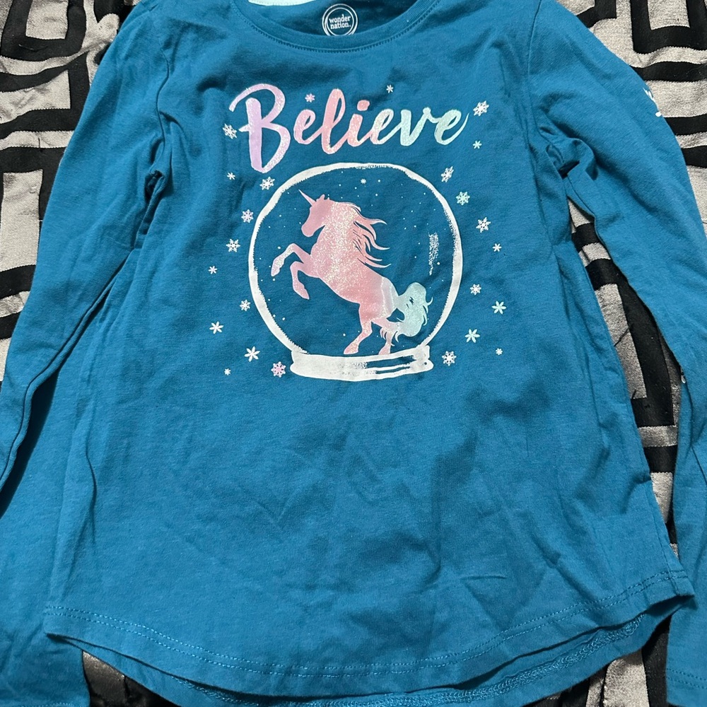 Wonder Nation Teal 'Believe' Unicorn Long Sleeve Tee